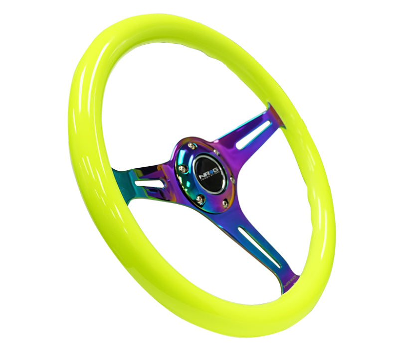 NRG Classic Wood Grain Steering Wheel (350mm) Neon Yellow Color w/ Neochrome Spokes (ST-015MC-NYW) - photo 3