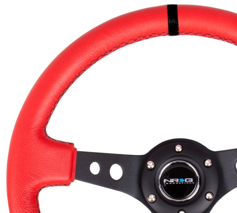 NRG Reinforced Steering Wheel (350mm / 3in. Deep) Red Suede w/ Black Circle Cutout Spokes (RST-006S-RR) - photo 3