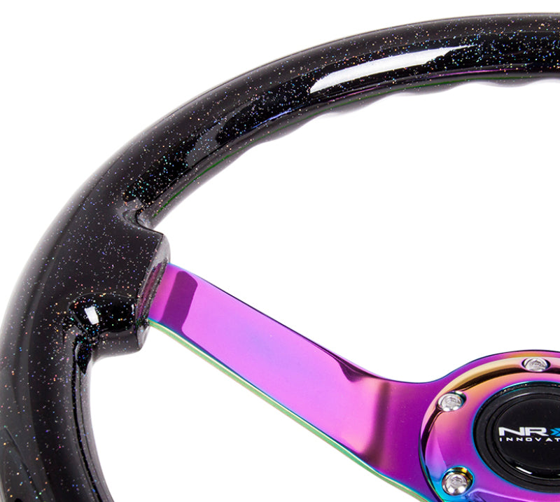 NRG Reinforced Steering Wheel (350mm / 3in. Deep) Classic Black Sparkle w/ 4mm Neochrome 3-Spoke Center (RST-036BSB-MC) - photo 3