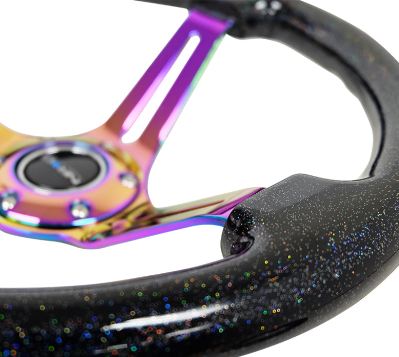 NRG Reinforced Steering Wheel (350mm / 3in. Deep) Black Multi Color Flake w/ Neochrome Center Mark (RST-018BSB-MC) - photo 4