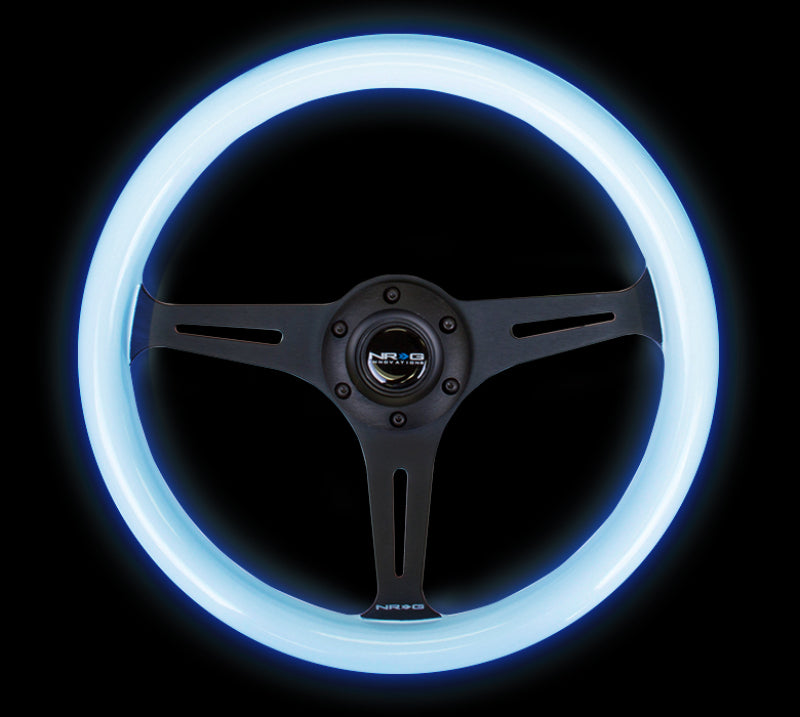 NRG Classic Wood Grain Steering Wheel (350mm) Glow-in-the-Dark Blue Grip w/ Black 3-Spoke Center (ST-015BK-GL/BL) - photo 4