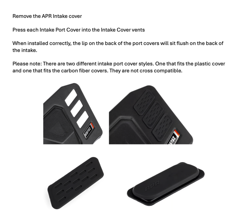 APR 2022-2024 Audi A3/A3 Quattro/S3/2022-2026 Volkswagen Golf R/GTI 2.0T Intake Port Covers - PEX (aprCI100052-E) - photo 5