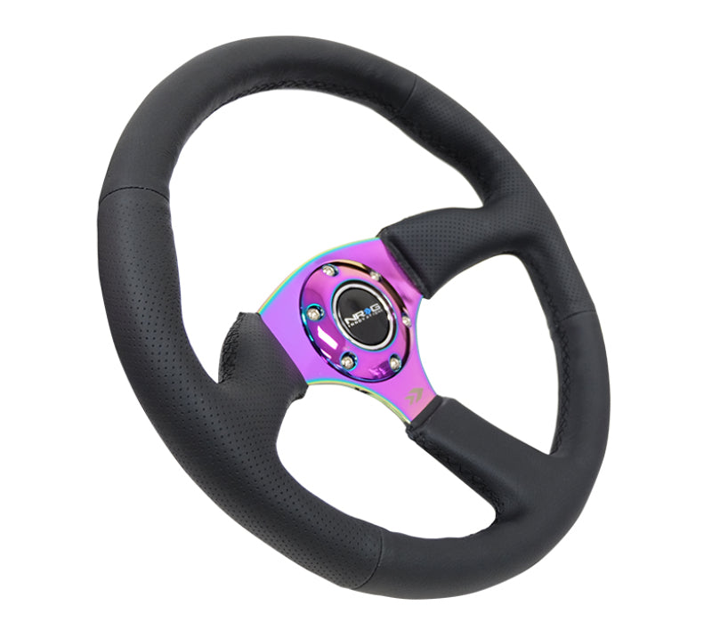 NRG Reinforced Steering Wheel (350mm / 2.5in. Deep) Leather Race Comfort Grip w/ 4mm Neochrome Spokes (RST-023MC-R) - photo 2