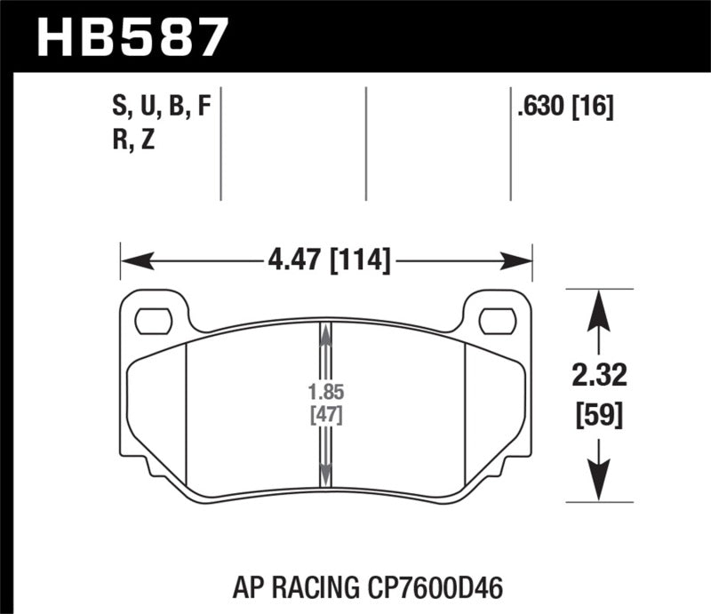 Hawk HPS 5.0 Front Brake Pads - 2002-2004 Audi A6 ( Rotors 320mm) (HB364B.587) (pad drawing)