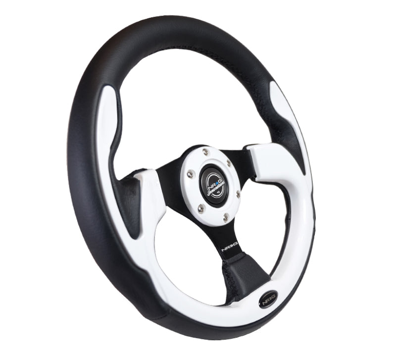 NRG Reinforced Steering Wheel (320mm) Black w/ White Trim & 4mm 3-Spoke (RST-001WT) - photo 7