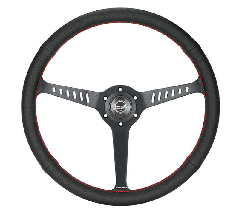 NRG Reinforced Stealth Wheel (380mm) 3 Spoke Center - 1in Deep Dish - Perforated Leather Red Stitch (RST-380-STL-R)