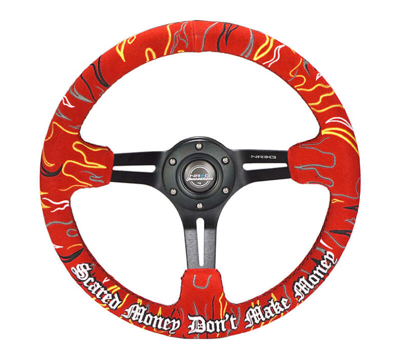 NRG Reinforced Steering Wheel (3in. Deep) Ryan Litteral Sig Black Alcan, Red Stich, Flame Embroidery (RST-018MB-RLR)