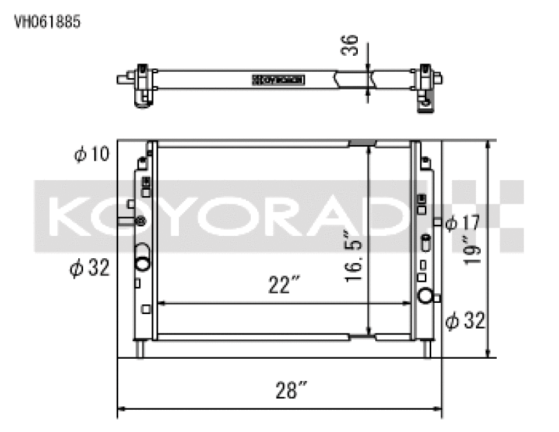 Koyo 2006-2015 Mazda Miata MX-5 (NC, Manual Transmission) Radiator - part drawing
