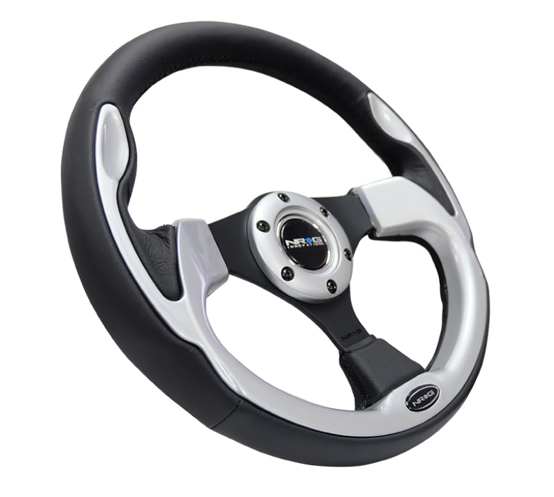 NRG Reinforced Steering Wheel (320mm) Black w/ Silver Trim & 5mm 3-Spoke (RST-001SL) - photo 2