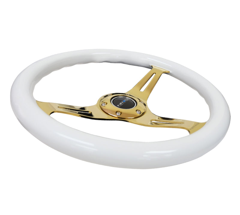 NRG Classic Wood Grain Steering Wheel (350mm) White Grip w/ Chrome Gold 3-Spoke Center (ST-015CG-WT) - photo 3