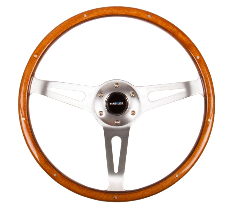 NRG Classic Wood Grain Steering Wheel (365mm) Wood w/ Metal Accents & Polished Aluminum. 3-Spoke Center (ST-065)