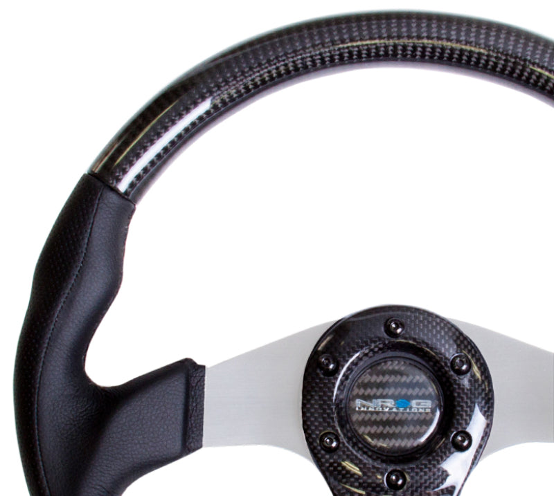 NRG Carbon Fiber Steering Wheel (350mm) Silver Oval Shape w/ Leather Trim (ST-013CFSL) - photo 2