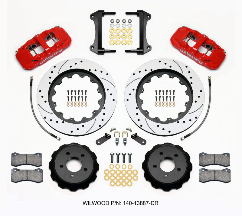 Wilwood 2015-2023 Ford Mustang Aero6 Front Big Brake Kit (15in) - Red / Drilled & Slotted