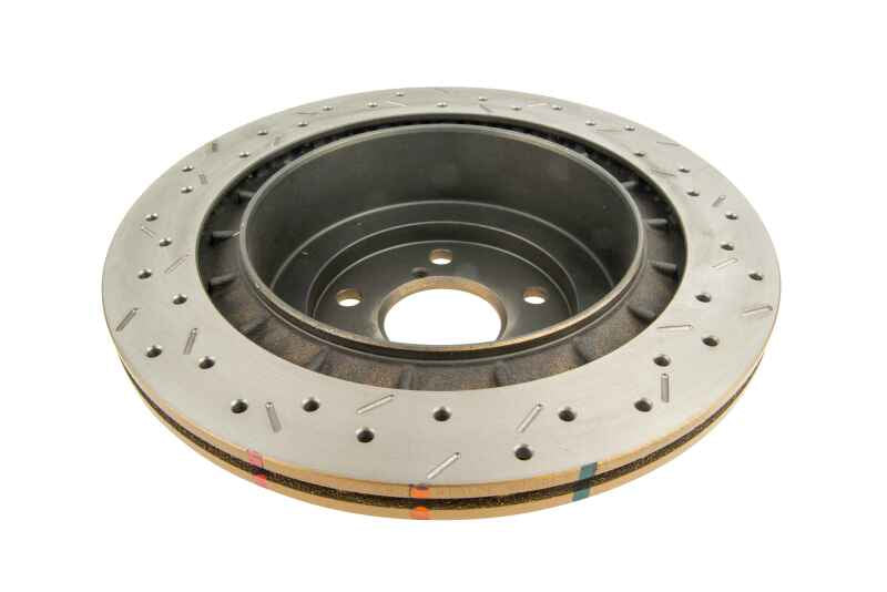 DBA Subaru Impreza WRX STI (GD) 4000 Series XS Drilled & Slotted Rear Brake Rotor, Gold Hat (DBA4653XS)
