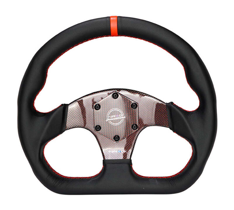 NRG Carbon Fiber Flat Bottom Steering Wheel (320mm) Red CF Center w/ Red Stitch/Center Mark (RST-024CF/RD) - photo 2