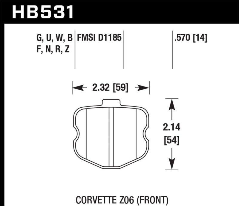 Hawk ER-1 Front Brake Pads - 06-13 Chevrolet Corvette Z06 (HB531D.570) (pad drawing)