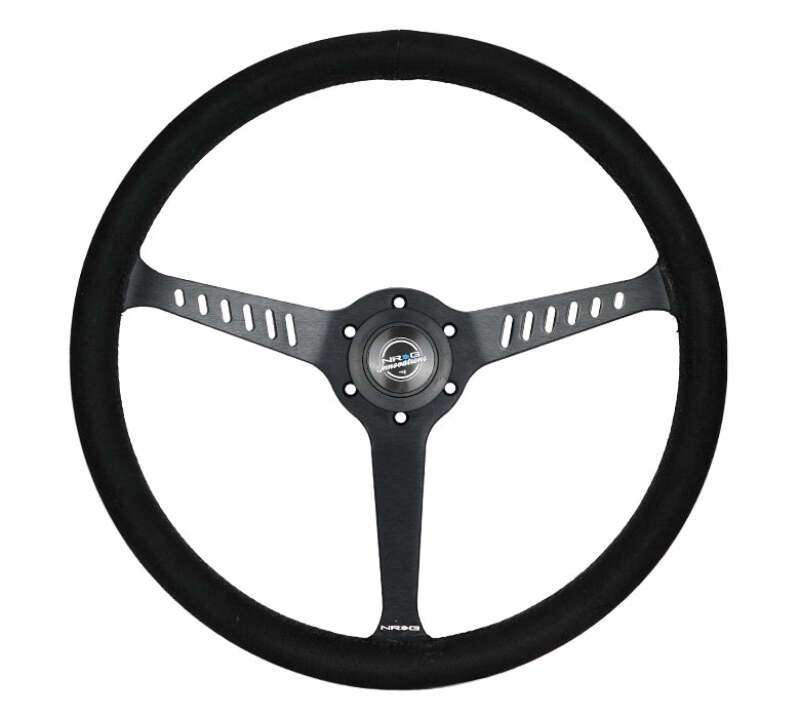 NRG Reinforced Stealth Wheel (380mm) 3 Spoke Center - 1in Deep Dish - Vegan Suede Red Stitch (RST-380-STL-SA)