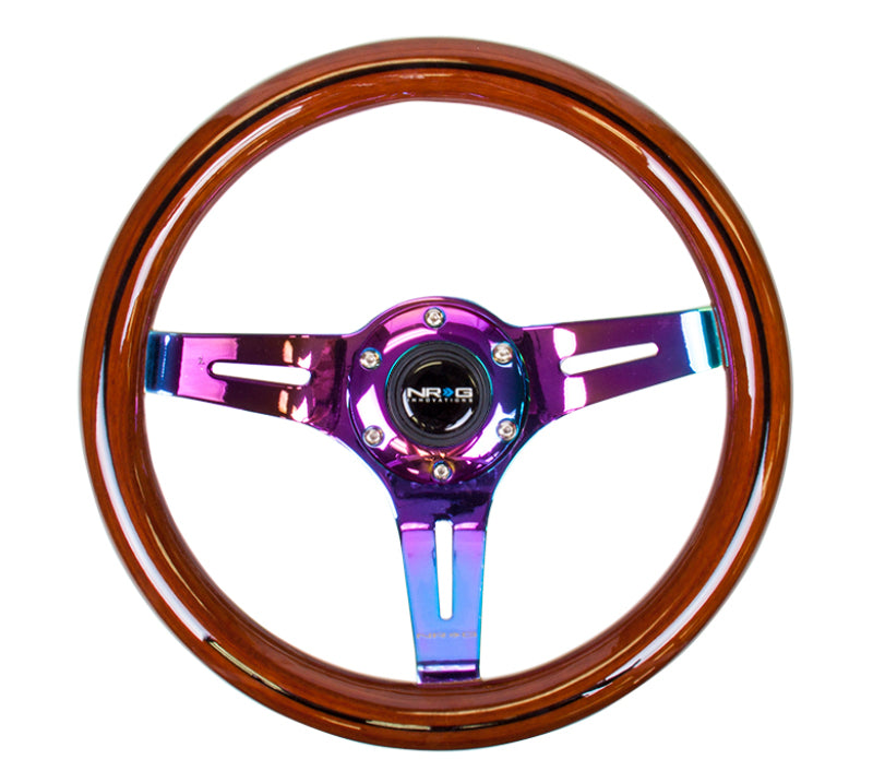 NRG Classic Wood Grain Steering Wheel (310mm) Dark Wood & Black Line Inlay w/ Neochrome 3-Spoke Ctr. (ST-310BRB-MC)