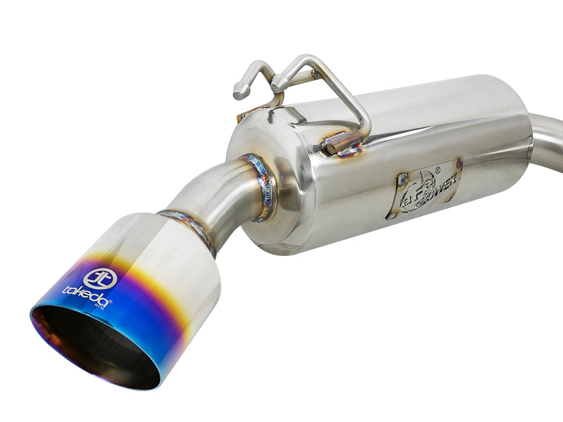 aFe Takeda 3in. to 2.5in. 304 Stainless Steel Cat-Back Exhaust 2008-2015 Mitsubishi EVO I4-2.0L - Blue Flamed Tips - photo 2