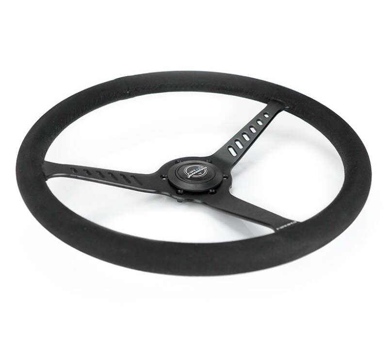 NRG Reinforced Stealth Wheel (380mm) 3 Spoke Center - 1in Deep Dish - Vegan Suede Red Stitch (RST-380-STL-SA) - photo 3