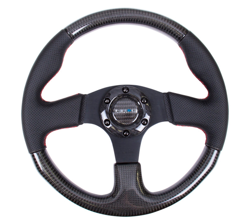 NRG Carbon Fiber Steering Wheel (315mm) Leather Trim w/ Red Stitching (ST-310CFRS)