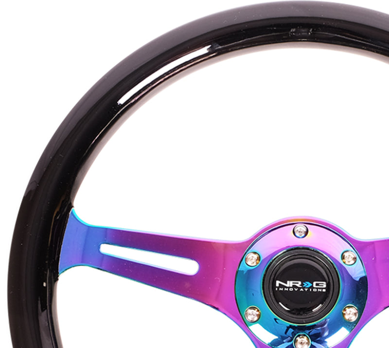 NRG Classic Wood Grain Steering Wheel (350mm) Black Paint Grip w/ Neochrome 3-Spoke Center (ST-015MC-BK) - photo 2