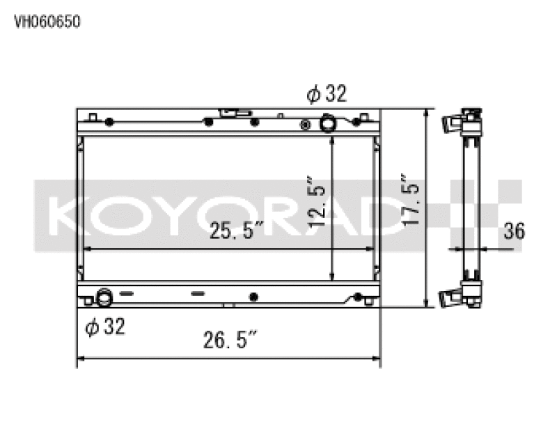 Koyo 1999-2005 Mazda Miata MX-5 1.8L (Manual Transmission) Radiator - part drawing