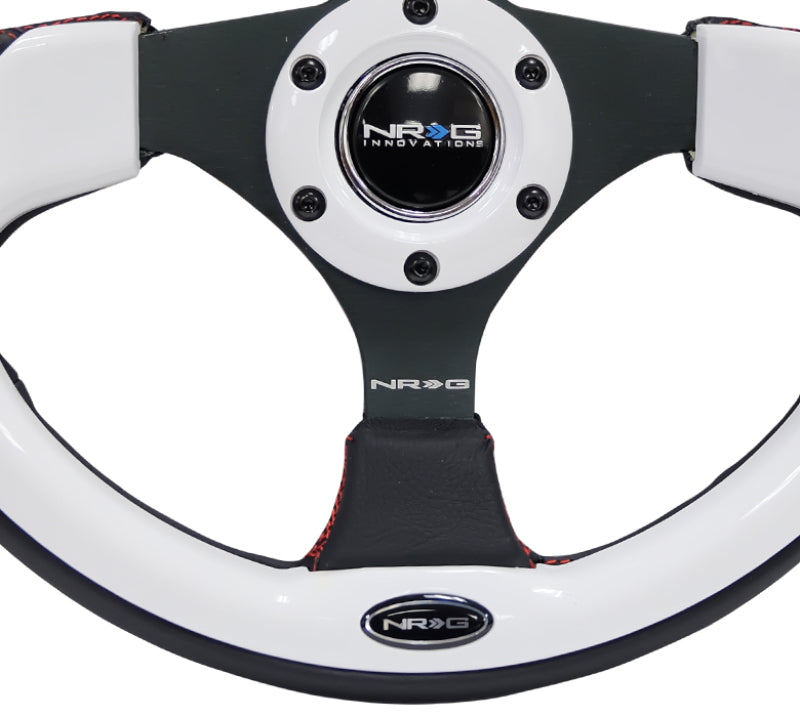 NRG Reinforced Steering Wheel (320mm) Black w/ White Trim & 4mm 3-Spoke (RST-001WT) - photo 4