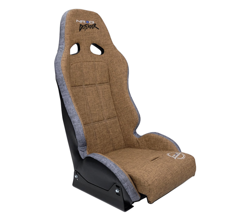 NRG Defender Seat Steel Frame Suspension - Brown w/ Gray Trim w/ Defender Logo - w/ Side Bracket (DF-100BR-S)