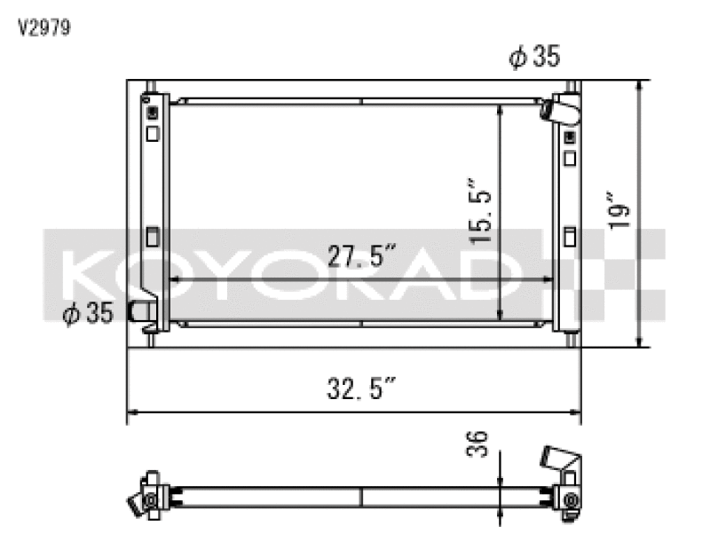 Koyo 2008-2015 Mitsubishi Lancer Evolution X / Ralliart Turbo Radiator - part drawing