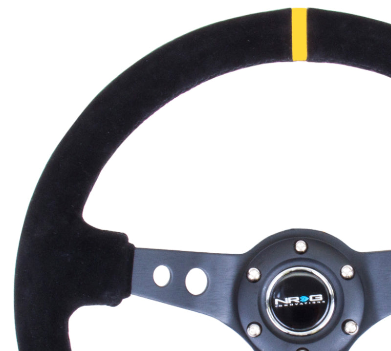 NRG Reinforced Steering Wheel (350mm / 3in. Deep) Black Suede w/ Circle Cut Spokes & Single Yellow CM (RST-006S-Y) - photo 3