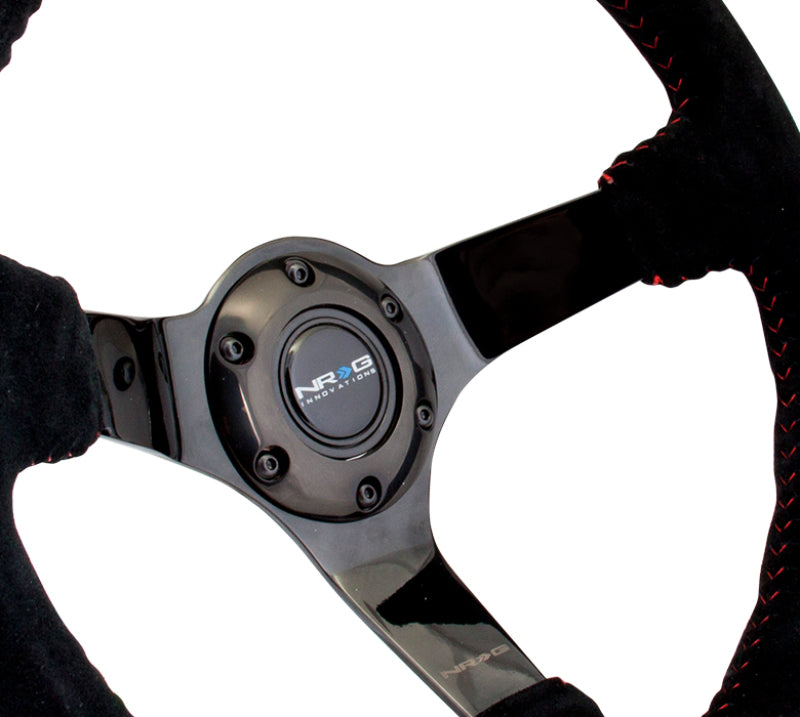 NRG Reinforced Steering Wheel (350mm / 3in. Deep) Black Suede w/ Red BBall Stitch & Black 3-Spoke (RST-036BK-S) - photo 3