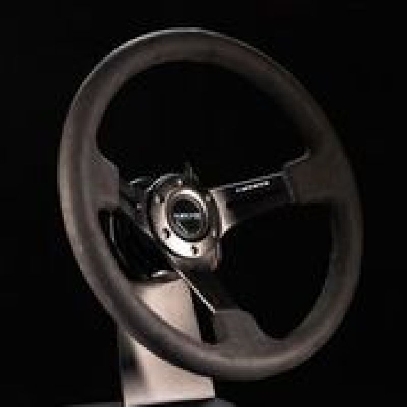 NRG Reinforced Steering Wheel (350mm / 3in. Deep) Black Leather w/ Alcantara Stitching (RST-018SA) - photo 2
