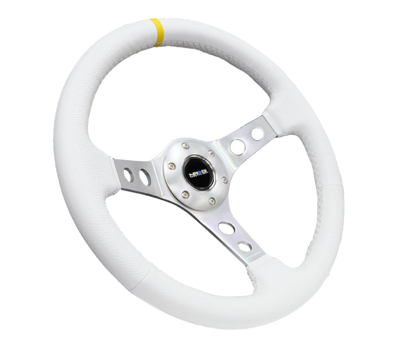 NRG Reinforced Steering Wheel (350mm / 3in. Deep) White Leather w/ Silver Spoke & Single Yellow Mark (RST-006WT-Y) - photo 7