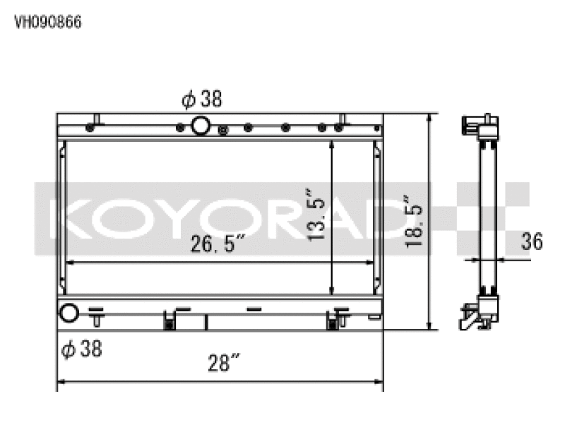 Koyo 2002 Subaru Impreza WRX 2.0L Turbo (Manual Transmission, without Filler Neck) Radiator - part drawing