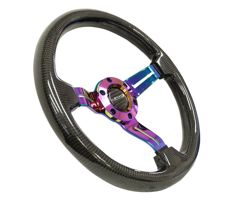 NRG Carbon Fiber Steering Wheel (350mm / 1.5in. Deep) Neochrome 3-Spoke Design w/ Slit Cuts (ST-010MC-CF) - photo 2
