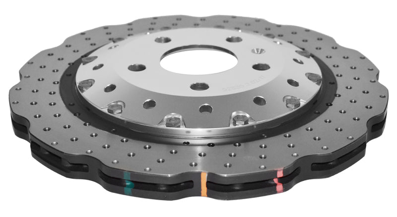 DBA Audi RS4 / RS5 5000 Series Wave XD Drilled & Dimpled 2-Piece Rear Brake Rotor, Silver Hat (DBA52835WSLVXD)