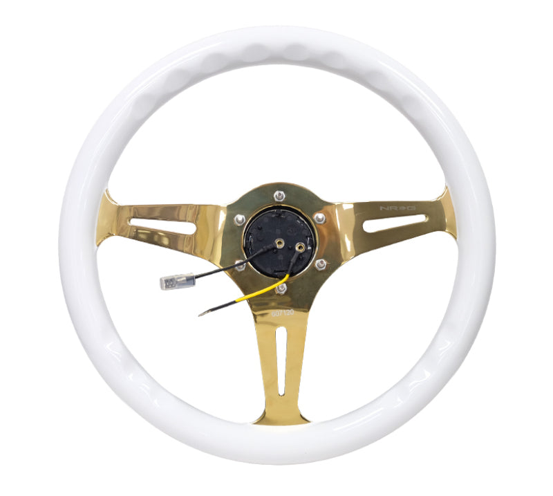 NRG Classic Wood Grain Steering Wheel (350mm) White Grip w/ Chrome Gold 3-Spoke Center (ST-015CG-WT) - photo 4