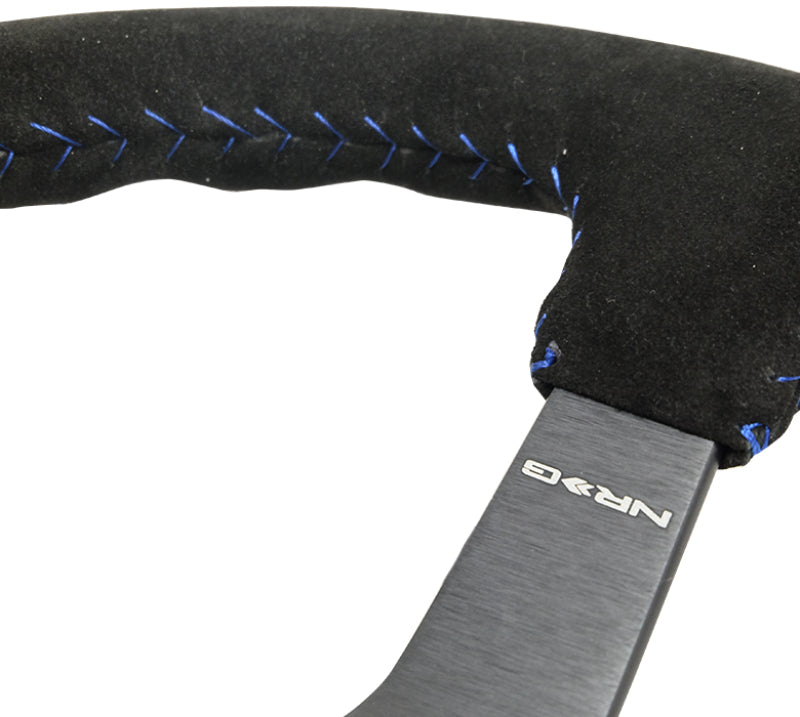 NRG Reinforced Steering Wheel (350mm / 3in. Deep) Black Suede/Blue BBall Stitch w/ 5mm Matte Black Spokes (RST-036MB-S-BL) - photo 6