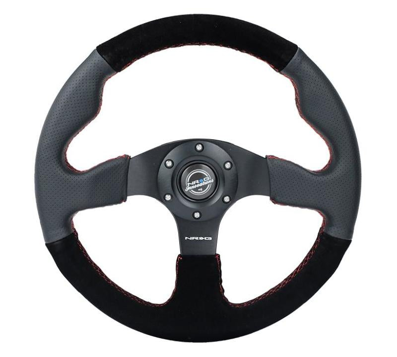 NRG Reinforced Steering Wheel (320mm/ 2.5in. Deep) Sport Leather / Suede w/ Red Stitch (RST-012R/S-RS)