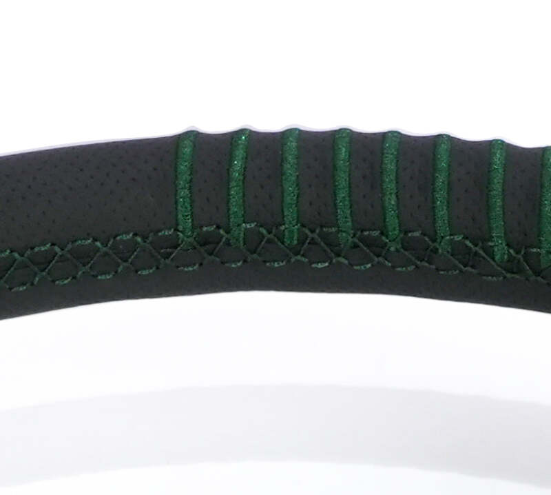 NRG Steering Wheel 1.5in Dish 350mm Black Perforated Leather - Emerald Stitching - Reinforced Spoke (RST-037MB-B-20) - photo 4