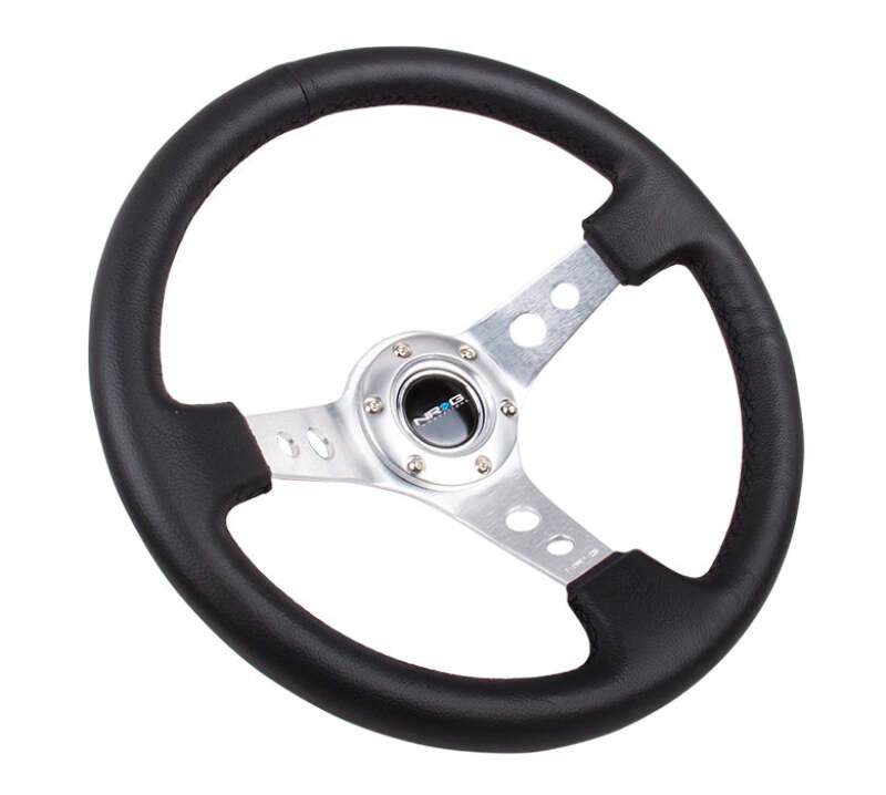 NRG Reinforced Steering Wheel (350mm/3in. Deep) White Leather w/ Black Spoke/Round Holes/White Stripes (RST-006BK-WT-B) - photo 3
