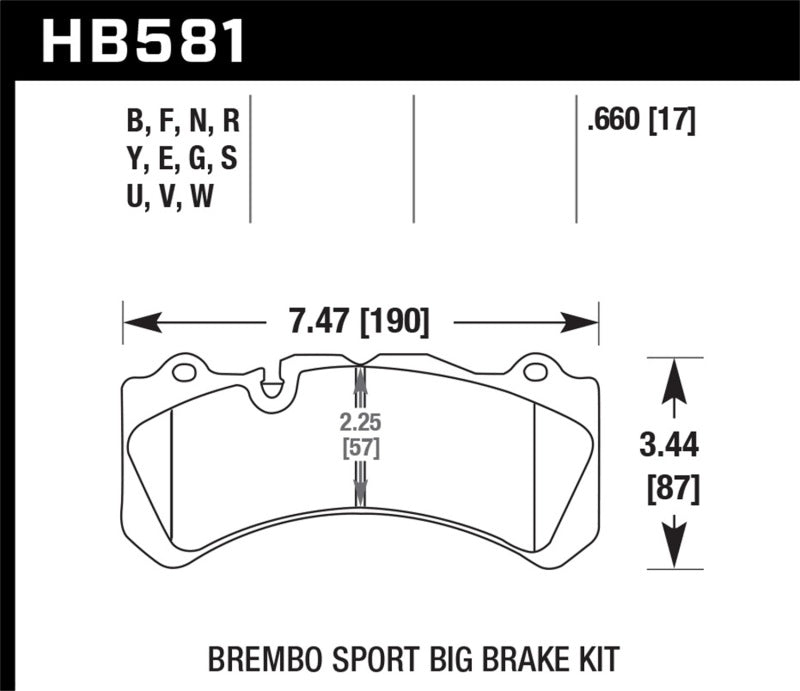 Hawk HP+ Front Brake Pads - 09 Nissan GT-R R35 (HB581N.660) (pad drawing)