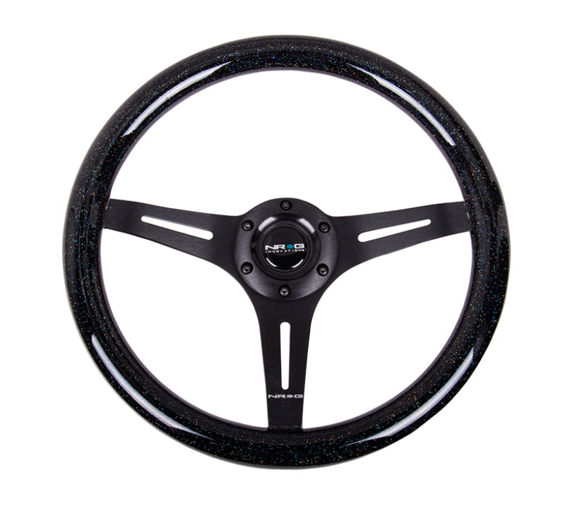 NRG Classic Wood Grain Steering Wheel (350mm) Black Sparkled Grip w/ Black 3-Spoke Center (ST-015BK-BSB)