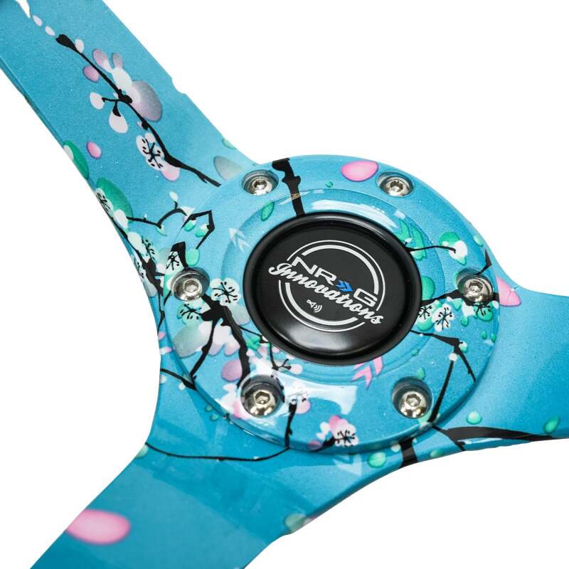 NRG Reinforced Suede Steering Wheel (350mm / 3in. Deep) Hydro Dipped Blossom Floral w/ Teal Stitch (RST-036BLOSSOM-S) - photo 5