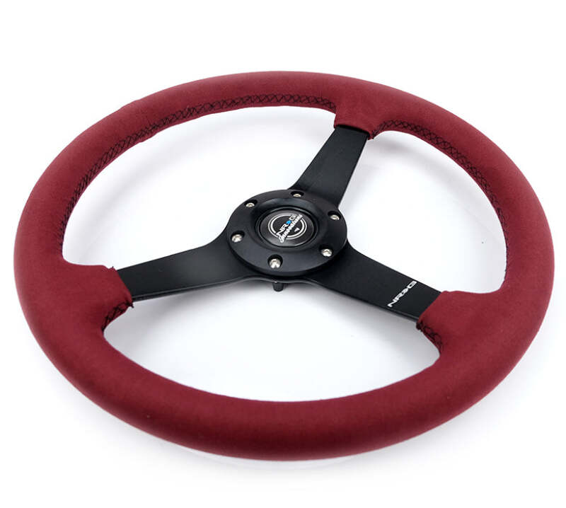 NRG Sport Wheel (350mm) 3 Solid Spokes - 1.5in Deep - Burgundy - Micro Suede - Black Stitching (RST-037MB-BUA) - photo 3