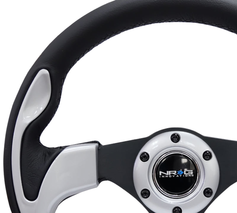 NRG Reinforced Steering Wheel (320mm) Black w/ Silver Trim & 5mm 3-Spoke (RST-001SL) - photo 7