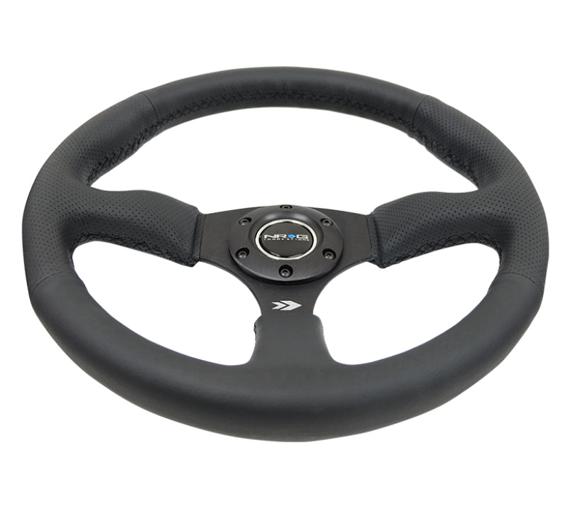 NRG Reinforced Steering Wheel (350mm / 2.5in. Deep) Black Leather Comfort Grip w/ 5mm Matte Black Spokes (RST-023MB-R) - photo 3