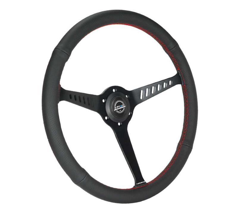NRG Reinforced Stealth Wheel (380mm) 3 Spoke Center - 1in Deep Dish - Perforated Leather Red Stitch (RST-380-STL-R) - photo 2