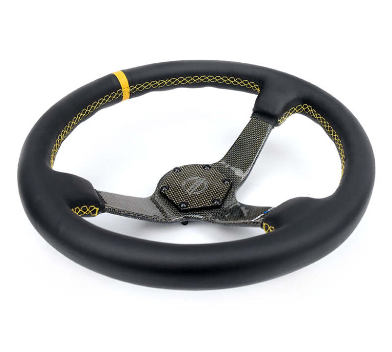 NRG Carbon Fiber Steering Wheel (350mm) Leather Trim w/ Gold Stitching/Center Mark (RST-036CF-GD) - photo 3